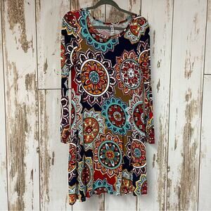 Himone, Cool Print Long Sleeve Dress with Pockets. Size Medium. Excellent cond!